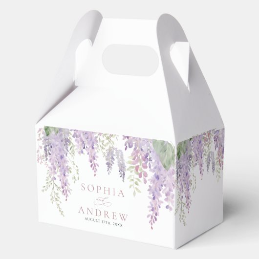 Elegante Paarse Wisteria Bloemen Bruiloft Bedankdoosjes (Achterkant)