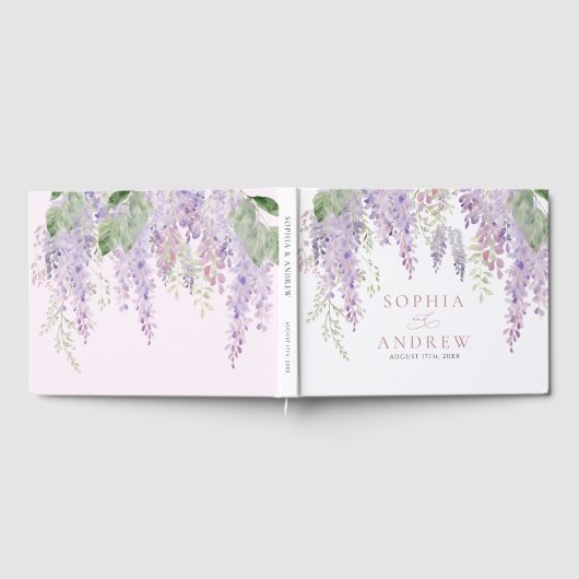 Elegante Paarse Wisteria Bloemen Bruiloft Gastenboek (Volledig)