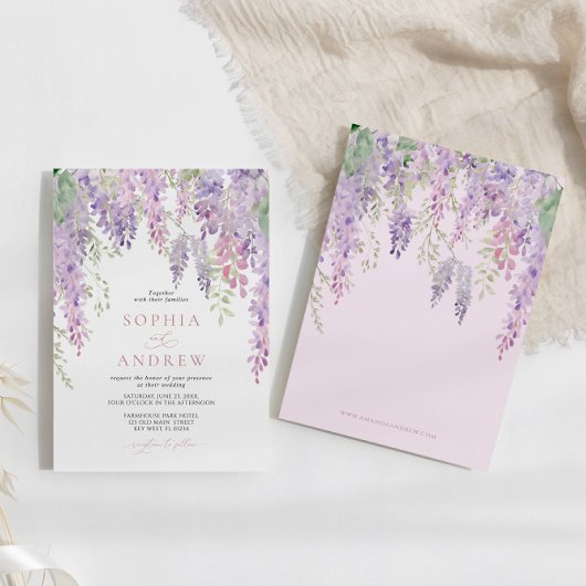 Elegante Paarse Wisteria Bloemen Bruiloft Kaart