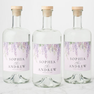 Elegante Paarse Wisteria Bloemen Bruiloft Likeurfles Etiket