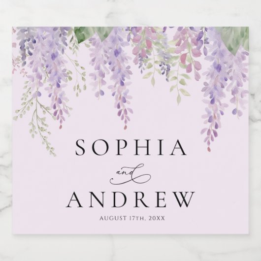 Elegante Paarse Wisteria Bloemen Bruiloft Likeurfles Etiket (Enkel label)