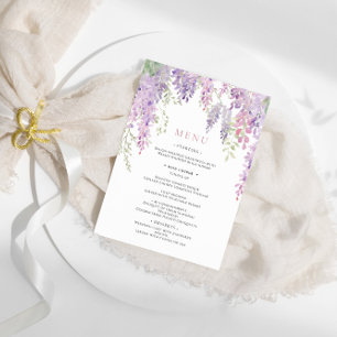 Elegante Paarse Wisteria Bloemen Bruiloft Menu
