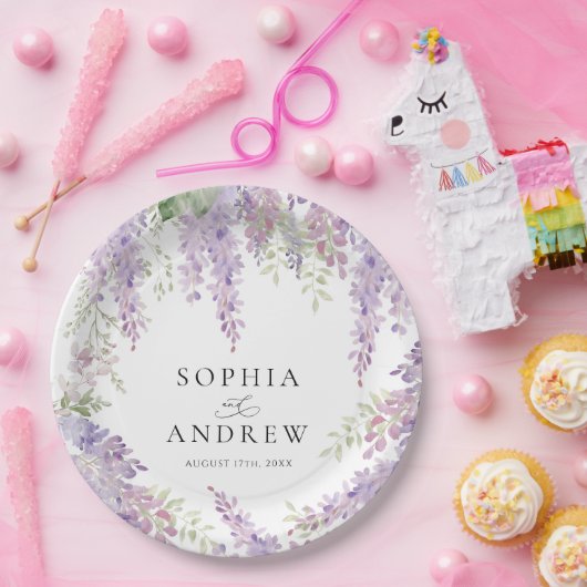 Elegante Paarse Wisteria Bloemen Bruiloft Papieren Bordje (Feest)