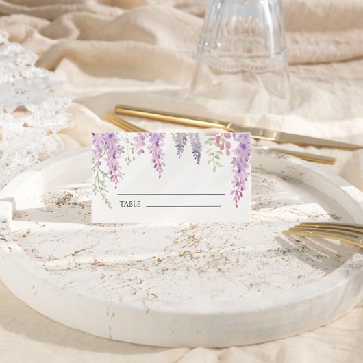 Elegante Paarse Wisteria Bloemen Bruiloft Plaatskaartje