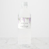 Elegante Paarse Wisteria Bloemen Bruiloft Waterfles Etiket (Voorkant)