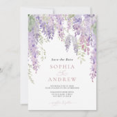 Elegante Paarse Wisteria Bloemen SAVE the DATE Kaart (Voorkant)
