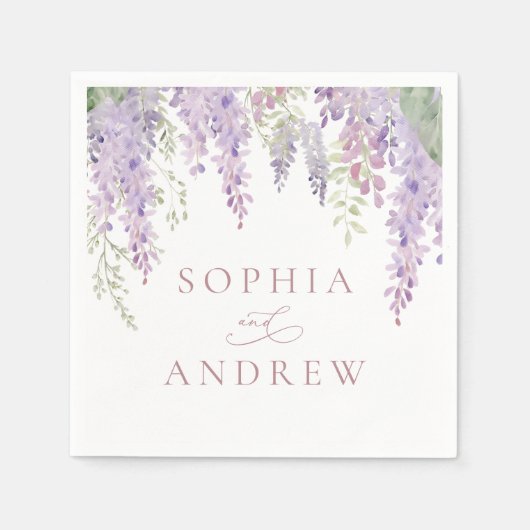 Elegante Paarse Wisteria Bloemen Trouwservetten Servet (Voorkant)