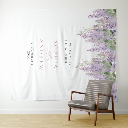 Elegante Paarse Wisteria Bloemen Trouwwandtapijt Wandkleed (In Situ (horizontaal))