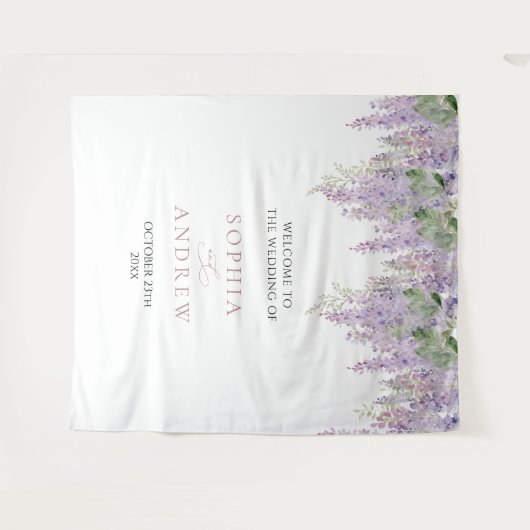 Elegante Paarse Wisteria Bloemen Trouwwandtapijt Wandkleed (Voorkant (horizontaal))