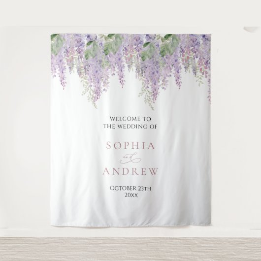 Elegante Paarse Wisteria Bloemen Trouwwandtapijt Wandkleed (Voorkant)