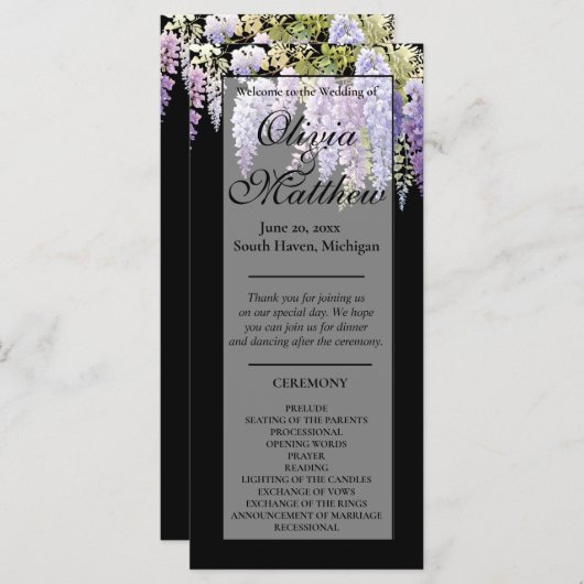 Elegante paarse wisteria bloemenbruiloft programma (Voorkant / Achterkant)