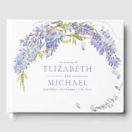 Elegante Paarse Wisteria Botanische Script bruilof Gastenboek