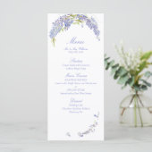 Elegante Paarse Wisteria Botanische Script bruilof Menu (Staand voorkant)
