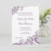 Elegante Paarse Witte Bloeiende Bruiloft Kaart (Staand voorkant)