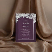 Elegante Paarse & Witte Bloemen Huwelijksuitnodigi Kaart