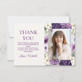 Elegante Paarse witte bloemen verjaardag dank u Bedankkaart (Voorkant)