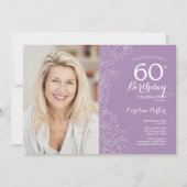 Elegante Paarse witte bloemfoto 60e verjaardag Kaart (Voorkant)