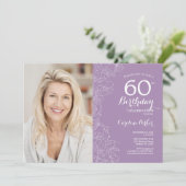 Elegante Paarse witte bloemfoto 60e verjaardag Kaart (Staand voorkant)