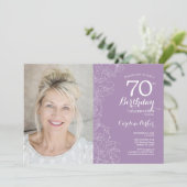 Elegante Paarse witte bloemfoto 70e verjaardag Kaart (Staand voorkant)