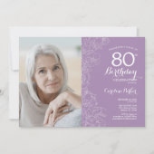 Elegante Paarse witte bloemfoto 80e verjaardag Kaart (Voorkant)