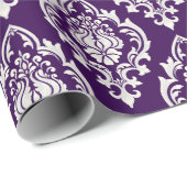 Elegante paarse witte Damask Pattern Luxury Cadeaupapier (Rol Hoek)
