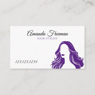 Elegante Paarse & Witte Dame Silhouette Kapper Visitekaartje