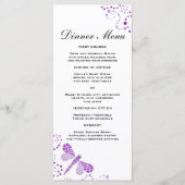 Elegante Paarse & Witte Dragonfly Slim Dinner Menu (Voorkant)