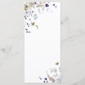 Elegante Paarse Witte Gouden Bloemige Bruiloft Menu (Achterkant)