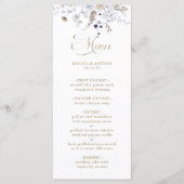 Elegante Paarse Witte Gouden Bloemige Bruiloft Menu (Voorkant)