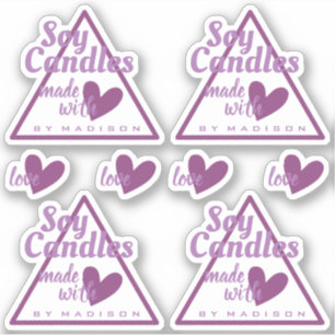 Elegante Paarse Witte Kaarsen met Hart Gemaakt met Sticker