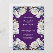 Elegante Paarse Witte Roos Bloemenrand Bruiloft Kaart (Voorkant)
