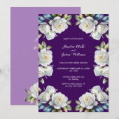 Elegante Paarse Witte Roos Bloemenrand Bruiloft Kaart (Voorkant / Achterkant)
