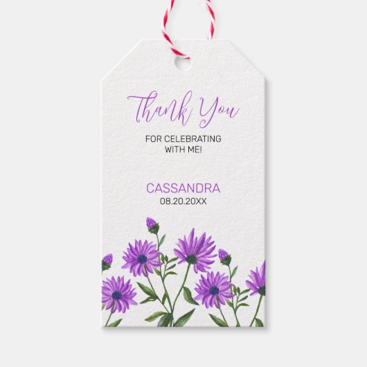 Elegante Paarse Xeranthemum Bloemen Dank u Cadeaulabel (Voorkant)