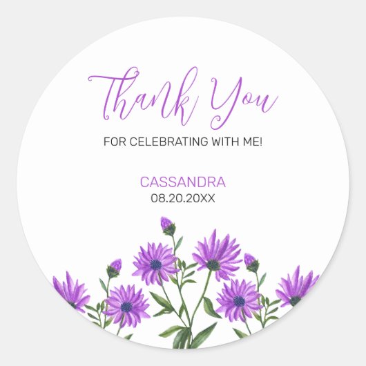 Elegante Paarse Xeranthemum Bloemen Dank u Ronde Sticker (Voorkant)