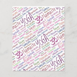 Elegante Paarse Yoga Posities Word Cloud Patroon Flyer