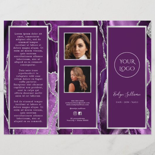 Elegante Paarse zilveren agaat brochure (Voorkant)