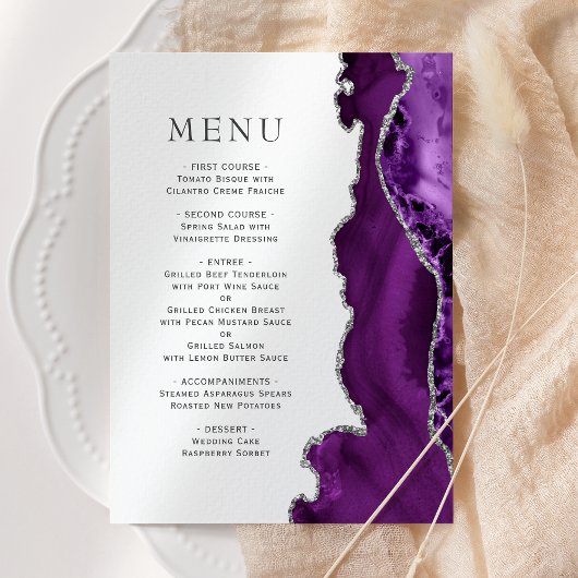 Elegante Paarse Zilveren Agate Huwelijk Menu