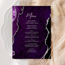 Elegante Paarse Zilveren Agate Huwelijksmenu Menu
