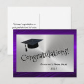 Elegante Paarse Zilveren Felicitatie Afstudeergesc Briefkaart (Voorkant / Achterkant)