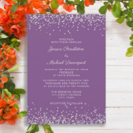 Elegante Paarse Zilveren Glitter Bruiloft Kaart