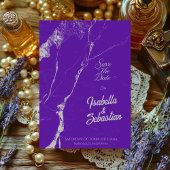 Elegante Paarse zilveren marmer Save the Date wied Kaart