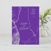 Elegante Paarse & Zilveren op Marmer Save the Date Kaart (Staand voorkant)