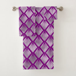 Elegante Paarse Zilveren Waaiers Diamant Art Deco Bad Handdoek