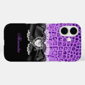 Elegante Paarse zwarte Animal Bow Heart Lace 2 Case-Mate iPhone Case (Achterkant (horizontaal))