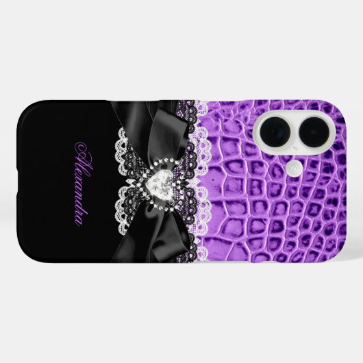 Elegante Paarse zwarte Animal Bow Heart Lace 2 Case-Mate iPhone Case (Achterkant (horizontaal))