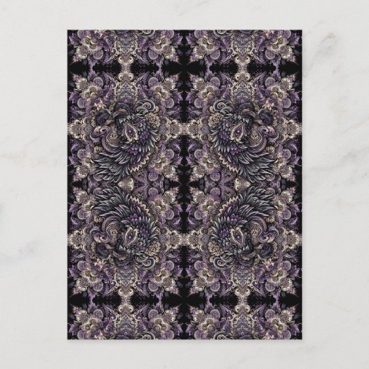 Elegante Paarse zwarte Batik Raven Tessellation Te Briefkaart (Voorkant)