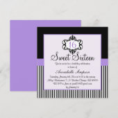 Elegante Paarse & zwarte Chic Sweet 16 Uitnodigen Kaart (Voorkant / Achterkant)