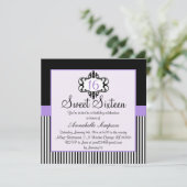 Elegante Paarse & zwarte Chic Sweet 16 Uitnodigen Kaart (Staand voorkant)