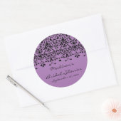 Elegante Paarse & Zwarte Damask Bruidsdouche Stick Ronde Sticker (Envelop)