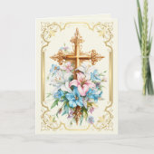 Elegante paas religieuze gouden kruis lelies. feestdagen kaart (Voorkant)